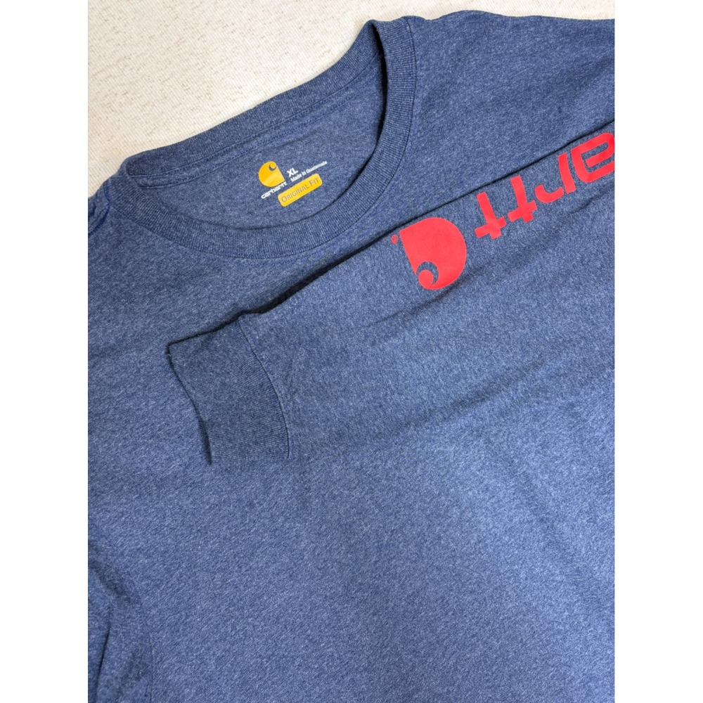 Carhartt Mens XL Blue Heather Long Sleeve Logo Graphic T-Shirt K231 Original Fit